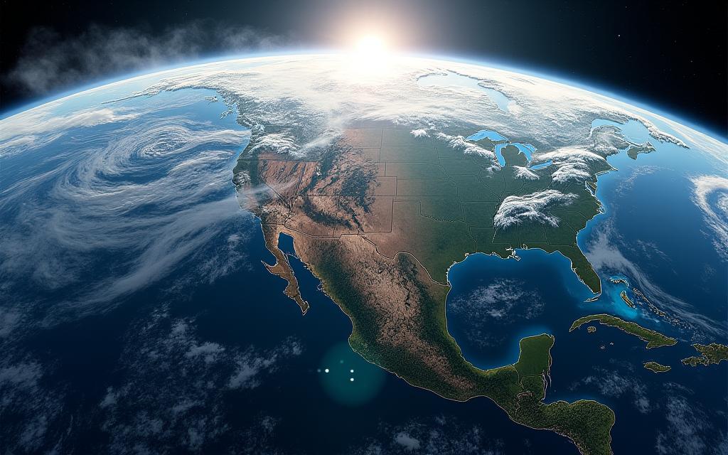 A stunning high-resolution satellite view of the Earth showing weather patterns over continents.