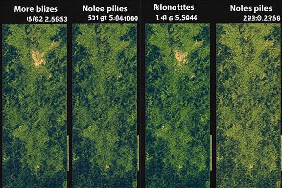 Satellite image showing the difference in forest density over a five-year period.